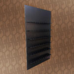 black champagne wall with fluted shelves, view from right