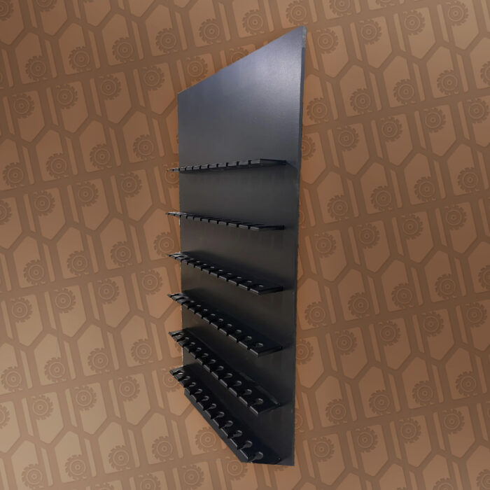 champagne bar with fluted shelves for champagne glass, view from left