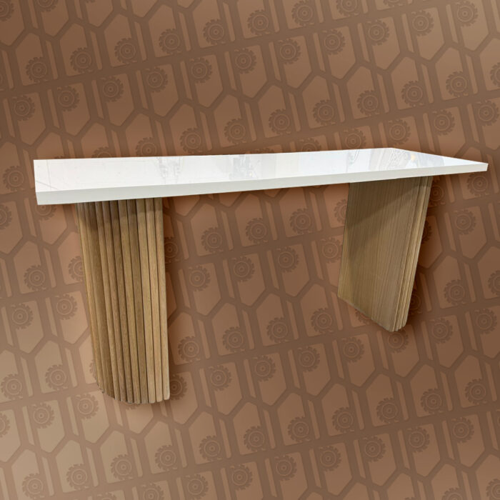 white oak high gloss table with half round strips