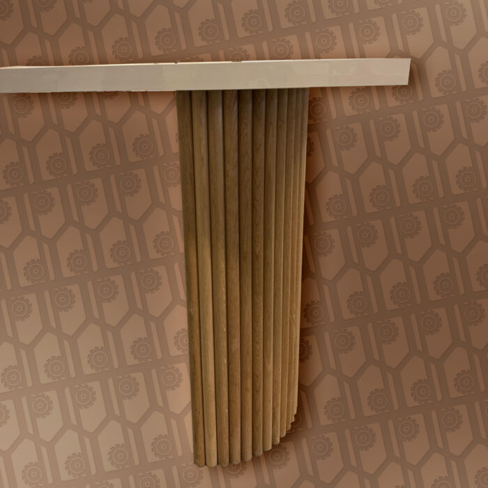 half view of white oak high gloss table